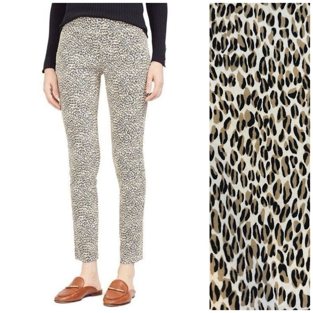 J. McLaughlin Women’s 4 Stretch Leopard Pull On Woven Pants Career Office Brown